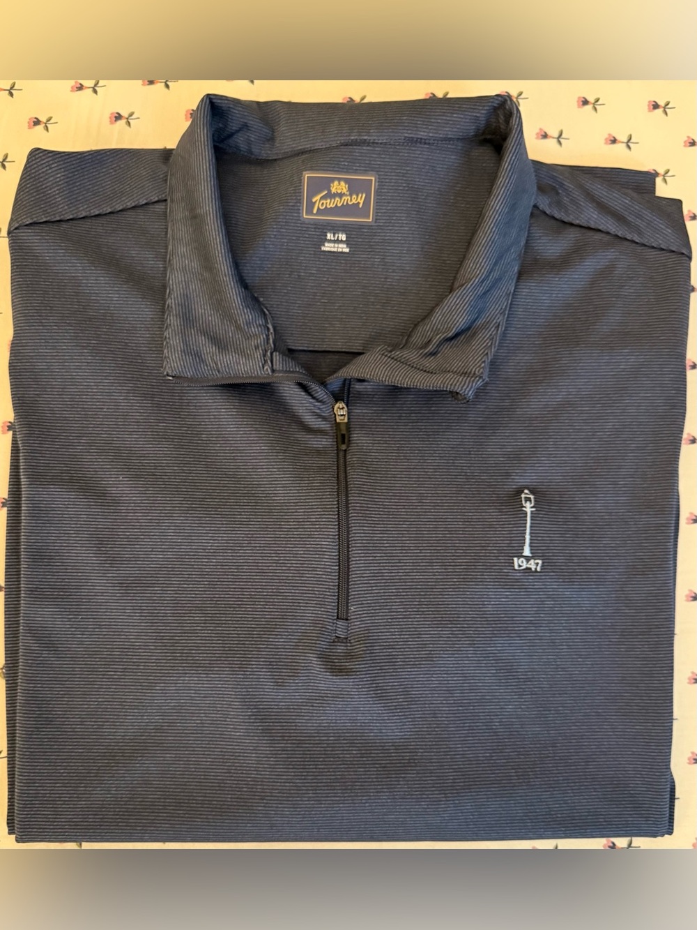 Tourney by MacGregor Golf 1/4 Zip Pullover – Navy Blue Striped – Men’s XL – EUC
